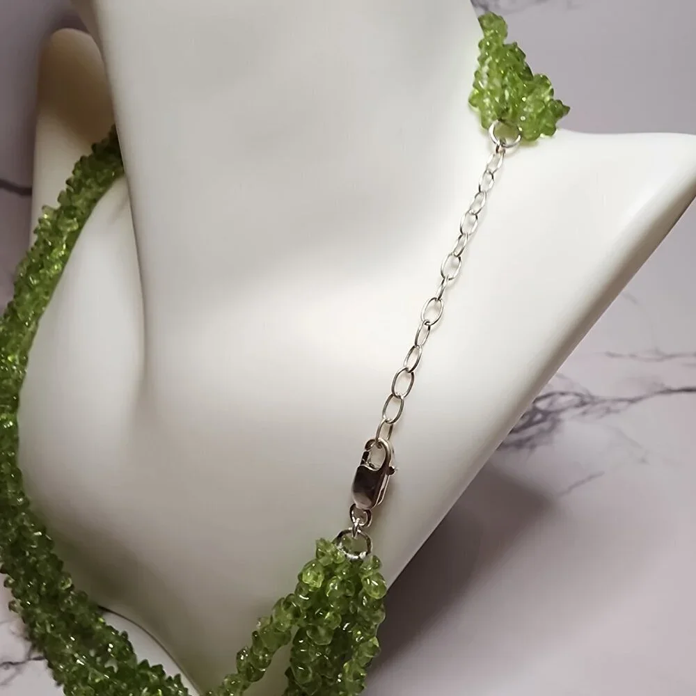 Multistrand Light Green Peridot Chip Necklace
